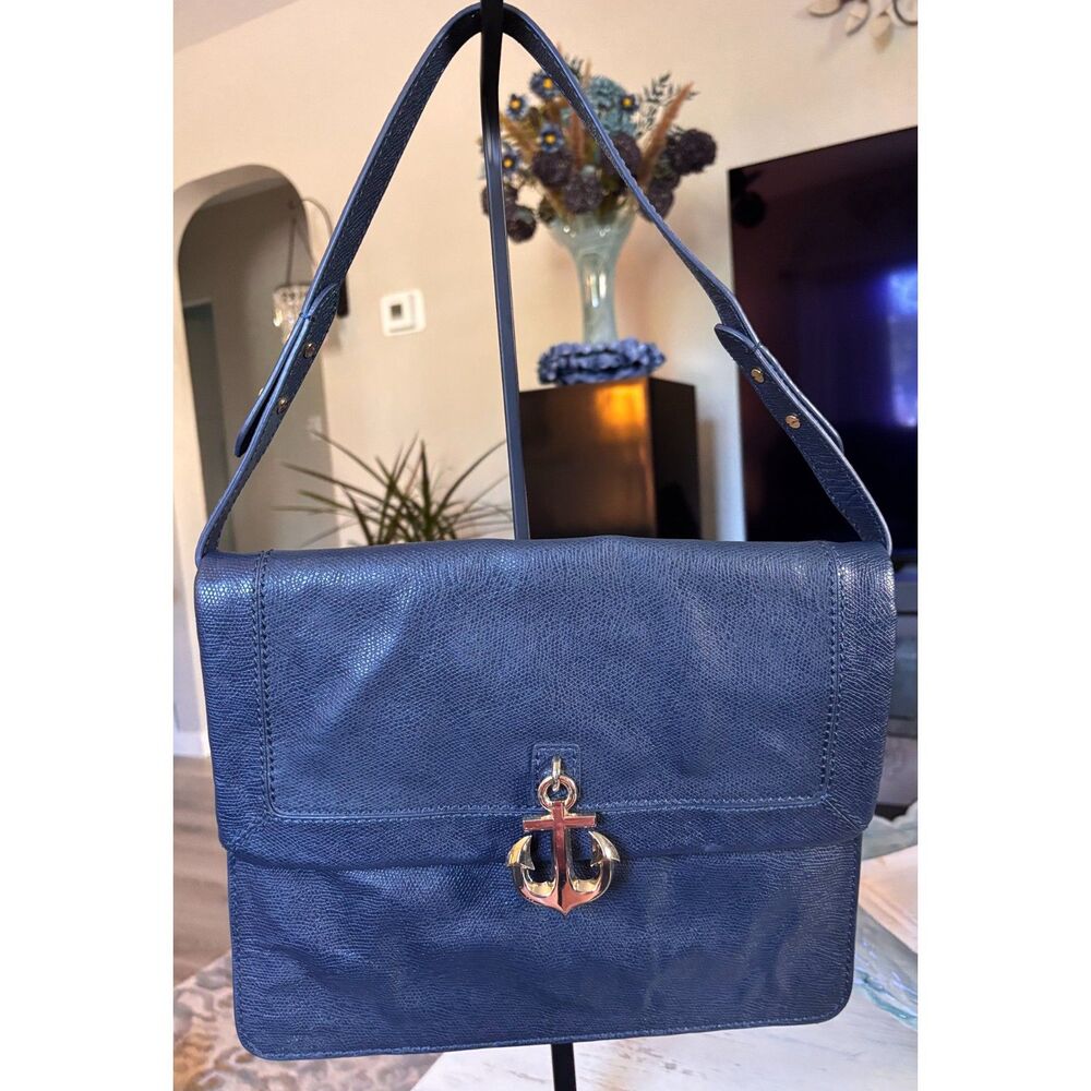 Juicy Couture Leni Navy Pebbled Leather Nautical Shoulder Bag